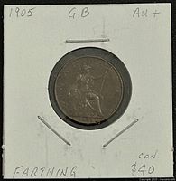 Obverse of 1905 farthing in cardboard flip