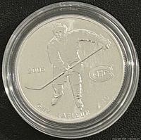 Reverse of 2005 Guy Lafleur commemorative silver coin in capsule