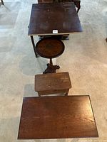 Top-down view of all four wooden furniture pieces