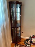 Full view of corner curio cabinet in room