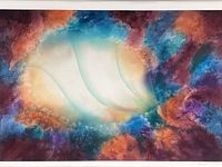 Close view of artwork surface showing abstract composition