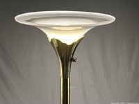 Upper section showing white glass flared shade and brass collar with dimmer knob