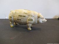 Left side view showing butcher cut labels and glaze