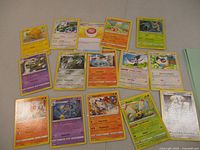 Overview of all 15 Pokémon cards laid out
