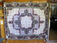 Full view of quilt hanging, showing overall pattern and border