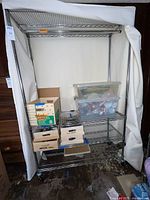 Full view of chrome rack with canvas cover partially open