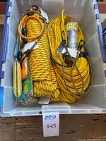 Bin showing all ropes, cords and bungees