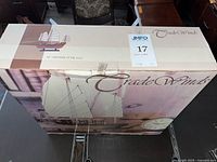Top view of Trade Winds Chinese Junk model ship box showing branding and size