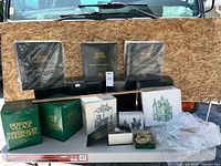 Overall lot with boxed Department 56 buildings and Snowbabies