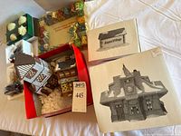 Overall lot view with buildings, boxes, advent calendar, ornaments