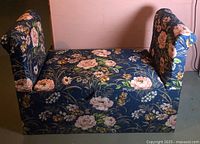 Full view of floral upholstered bench