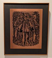 Framed copper plate on wall