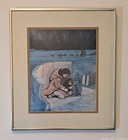 Full view of framed, double-matted print in silver metal frame