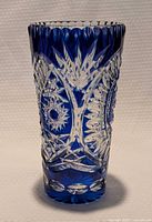 Full view of cobalt cut-to-clear crystal vase