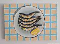 Front view of complete painting showing subject and grid background