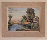 Framed oil landscape painting overall view