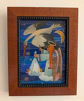 Full view of framed reverse glass painting