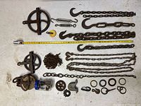 overview of chains, pulleys, turnbuckles, sprocket, rings and jar