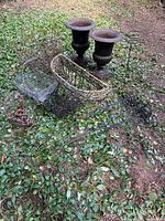 Group view of urns, wire baskets, half baskets and stakes