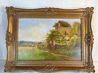 Full view of framed oil painting showing ornate frame and entire artwork