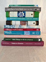 Stack of eleven nature reference books showing spines