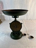 Full view of Salter Family Scale with tray and mini balance scale pieces beside it