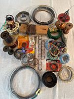 Full layout of wires, spools, coils, metal pieces