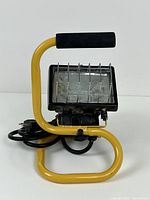 Front view of work light showing guard, housing and stand