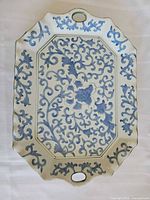 Full view of blue and white floral ceramic platter