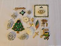 Front view of all seventeen brooches