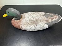 Left side view of entire decoy showing head, body and paint wear