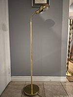 Full view of brass gooseneck floor lamp