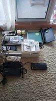 Entire lot showing printer, scanner, laminator, cutter, power strips