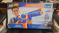 Front of sealed Nerf Delta Trooper box displaying blaster image and branding