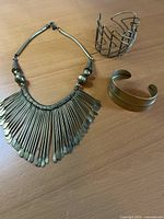 Fringe necklace, solid cuff bracelet, lattice cuff bracelet