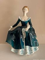 Full view of figurine front left, showing dress color and form