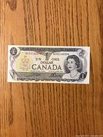 Obverse of 1973 Canada $1 banknote, serial BCK2163390