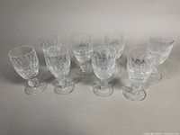 Group shot of all eight Waterford crystal glasses