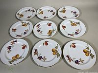 Nine Evesham plates arranged face up