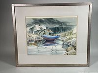 Frontal view of framed Marguerite Zwicker watercolour