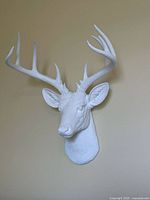 Front view of deer head wall mount showing antlers and finish