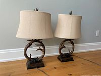 Both faux antler lamps side by side showing overall design and shades