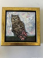 Full view of framed owl painting
