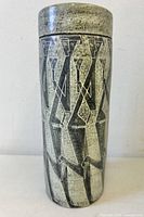 Full view of vase with lid showing figure motif