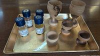 Full set on tray: vials, chalices, cups, tray