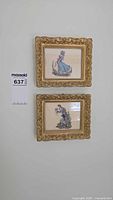 Both framed cross-stitch pieces hanging on wall