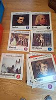 Six LP jackets including Berlioz, Liszt, Dvorak, Beethoven, Rachmaninoff, Chopin