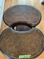 Top view showing leather inset with gold tooling