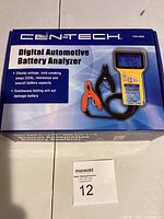 Front of boxed Cen-Tech digital automotive battery analyzer
