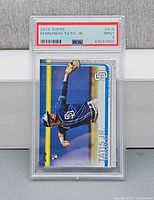 Front view of PSA-slabbed 2019 Topps Fernando Tatis Jr. #410 card showing grade label and card image